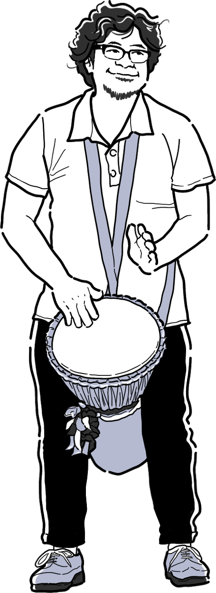 臼井良太（オトパパ）がジャンベを演奏するイラスト